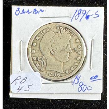 1896-S SEATED LIBERTY VERY RARE QUARTER DOLLAR COIN, NICE