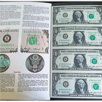 UNCUT SHEET BUREAU OF ENGRAVING & PRINTING, UNC CRISP NEW  1 DOLLAR BILLS, WIT 1ST 3 & LAST 3 SERIAL # THE SAME ON EACH BILL
