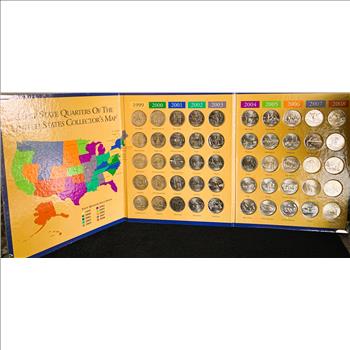 FIRST STATE QUARTERS OF THE US COMPLETE COLLECTOR'S MAP 50 UNC BRIGHT SHINY COINS IN HARD BACK BOOK, NICE