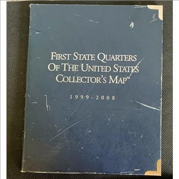 FIRST STATE QUARTERS OF THE US COMPLETE COLLECTOR'S MAP 50 UNC BRIGHT SHINY COINS IN HARD BACK BOOK, NICE