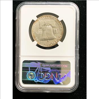 1960 SILVER NGC GRADED MS 63 FRANKLIN 50C IN THE SLAB, BRIGHT SHINY REALLY NICE HIGH GRADE COIN
