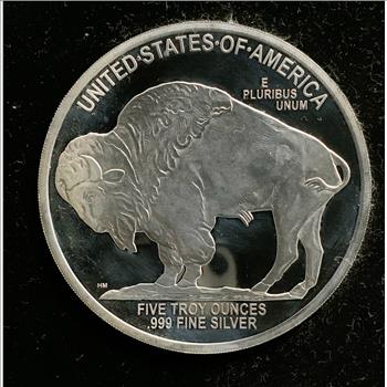 5 TROY Oz .999 BUFFALO SILVER 3 1/2