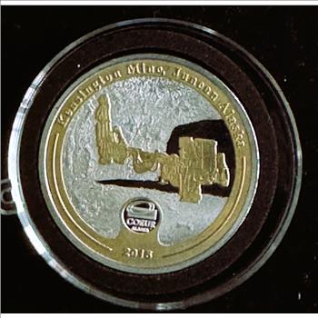 2015 JUNEAU ALASKA KEMSINGTON MINE, RARE, CHINA GOLD, 1oz SILVER PROOF-LIKE UNC COIN IN A CAPSULE