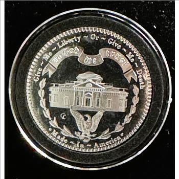 1oz .999 FINE SILVER, PROOF 250th U.S. ANNIVERSARY, RARE LOW MINTAGE, MONTICELLO DETAIL ENGRAVED MINTED COIN