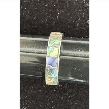 .925 STERLING SILVER HANDCRAFTED RING, SIZE 10, WITH COOL INLAYS