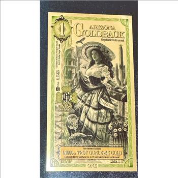 GOLD, 1 ARIZONA GOLDBACK, GOLD FOIL NOTE, 1/1000 OZ .999 24K FINE GOLD, CAN BE USED AS LEGAL TENDER