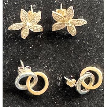 EARRINGS QUALITY 2 SETS, PARTLY STERLING SILVER, DIAMOND QUALITY UNCHECKED