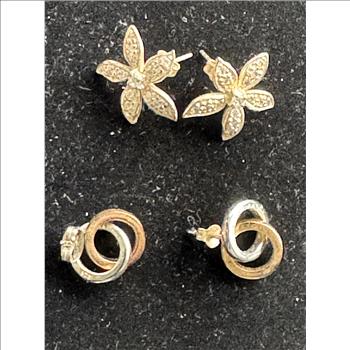 EARRINGS QUALITY 2 SETS, PARTLY STERLING SILVER, DIAMOND QUALITY UNCHECKED