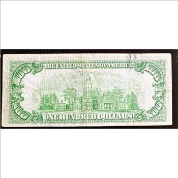 1934 A SERIES $100 DOLLARS FEDERAL RESERVE NOTE, BANK OF RICHMOND VA, GREEN SEAL IN A SLEVE