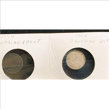 1884 CANADIAN 1 CENT & 1964 CANADIAN 25 CENT