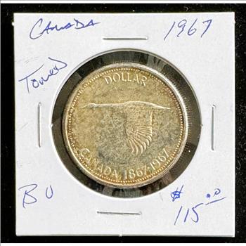 1967 SILVER CANADIAN GOOSE COIN, BRILLIANT UNCIRCULATED SHOWING NICE TONING