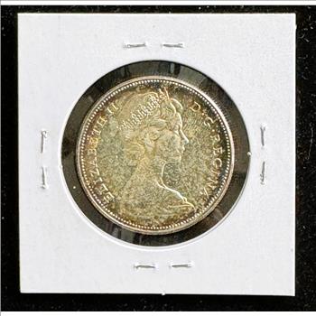 1967 SILVER CANADIAN GOOSE COIN, BRILLIANT UNCIRCULATED SHOWING NICE TONING