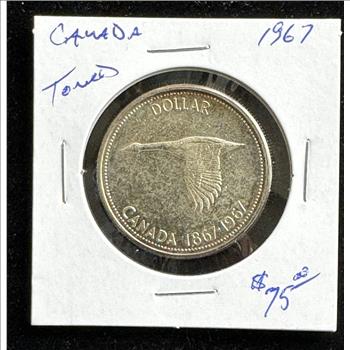 1967 SILVER CANADIAN GOOSE COIN, AU, NICE LIGHT TONING