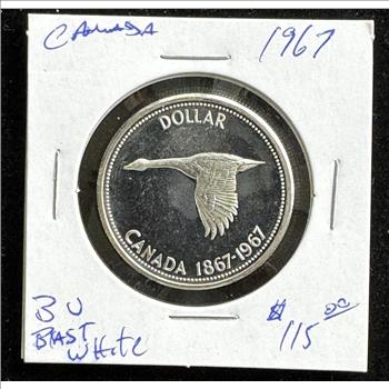 1967 SILVER CANADIAN GOOSE GEM COIN, BU BLAST WHITE