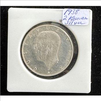 1638-1938 SILVER SWEEDEN 300TH ANNIVERSARY 2 KRONOR BU QUALITY BRIGHT LUSTER COIN