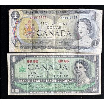 1967 & 1973 OTTAWA CANADA $1 DOLLARS IN SLEVES