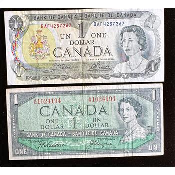 1954 & 1973 OTTAWA CANADA $1 DOLLARS, BOTH CRISP IN SLEVES