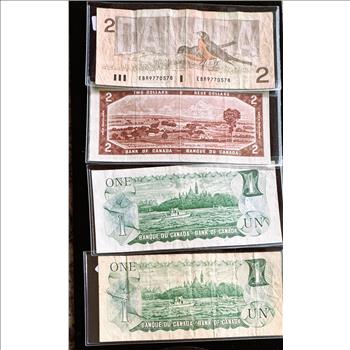 1954 & 1973, 1986 (4) OTTAWA CANADA $1 & $2 DOLLARS, CRISP IN SLEVES