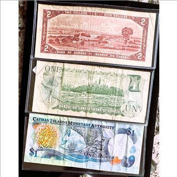 2006 CAYMAN ISLANDS $1, 1954 $2 & 1973 $1 CANADIAN IN SLEVES