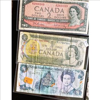 2006 CAYMAN ISLANDS $1, 1954 $2 & 1973 $1 CANADIAN IN SLEVES