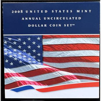 2008 U.S. MINT ANNUAL UNC 5 COIN SET, NO SILVER DOLLAR, 5 PRESIDENT GEM $1 DOLLAR COINS, IN SEALED OGP, COA