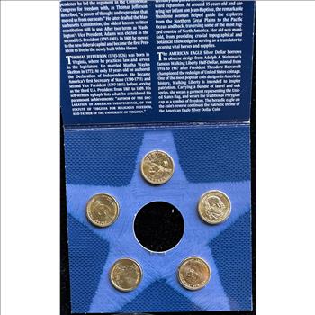 2007 U.S. MINT ANNUAL UNC 5 COIN SET, NO SILVER DOLLAR, 5 PRESIDENT GEM $1 DOLLAR COINS, IN SEALED OGP, COA
