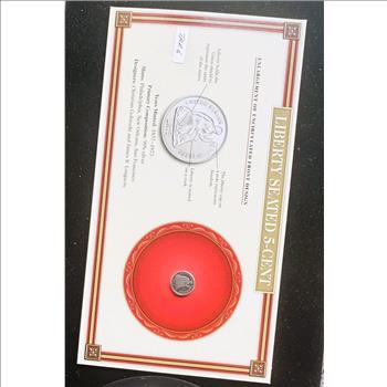 1858-O SEATED LIBERTY SILVER HALF DIME COIN ON A NICE DISPLY INFO CARD