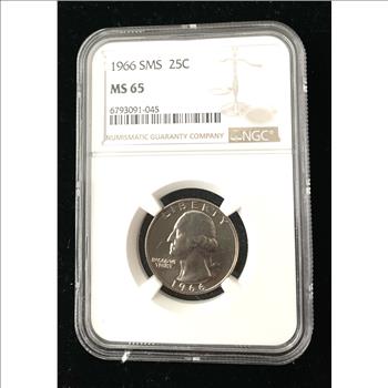 1966 SMS NGC GRADED MS65 QUARTER