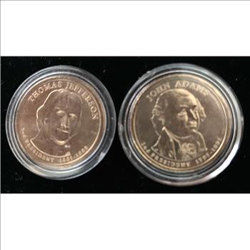 $1 US DOLLAR,  US PRESIDENTS COLLECTION JOHN ADAMS & THOMAS JEFFERSON UNCIRCULATED IN ORIG CASES (2 COINS)