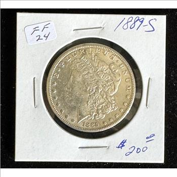 1889-S SCARCE MORGAN SILVER DOLLAR BRIGHT LUSTER COIN, HARD TO PHOTO IN HOLDER