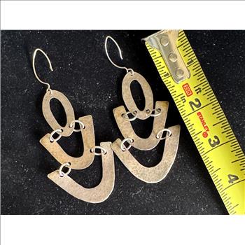 STERLING SILVER VINTAGE UNIQUE HANDMADE SOUTHWESTERN NATIVE DANGLING EARRINGS