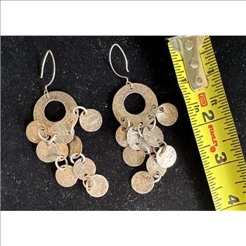 STERLING SILVER VINTAGE UNIQUE HANDMADE SOUTHWESTERN NATIVE DANGLING EARRINGS