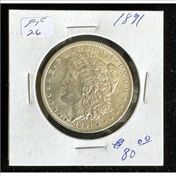 1891 MORGAN SILVER DOLLAR BRIGHT LUSTER COIN, HARD TO GET BEST PHOTO IN HOLDER