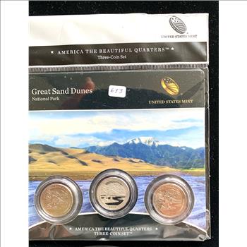 AMERICA THE BEAUTIFUL QUARTERS 3 COIN SET ONE PROOF & 2 UNC IN ORIG US MINT PKG GREAT SAND DUNES  NATIONAL PARK