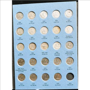 1937-1989 CANADA 10 CENTS NEAR COMPLETE COIN COLLECTION SET, 36 SILVER DIMES & 31 NON-SILVER DIMES, IN A WHITMAN FOLDER