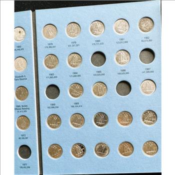1937-1989 CANADA 10 CENTS NEAR COMPLETE COIN COLLECTION SET, 36 SILVER DIMES & 31 NON-SILVER DIMES, IN A WHITMAN FOLDER