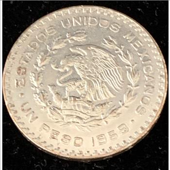 SILVER MEXICO ONE PESO 1959 SILVER COIN