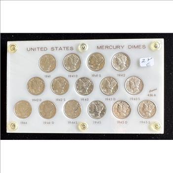 U.S. MERCURY DIME COLLECTION SET, HIGH QUALITY COINS IN A HARD BACK CASE