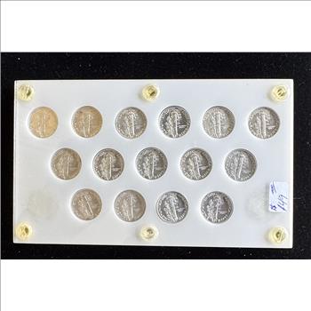 U.S. MERCURY DIME COLLECTION SET, HIGH QUALITY COINS IN A HARD BACK CASE