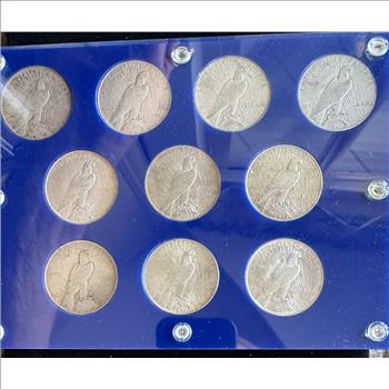 PEACE DOLLAR YEAR SET , 10 SILVER DOLLARS COMPLETE SET IN A HARD CASE
