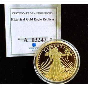 1933 GOLD DOUBLE EAGLE REPLICA 24k GOLD LAYERED, UNBLEMISHED GEM PROOF IN CAPSULE, COA