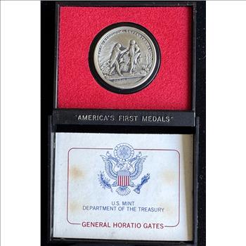 US MINT COMMEMORATIVE PEWTER MEDAL COIN, GENERAL HORATIO GATES, IN OGP, COA