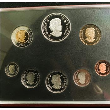 2005 SILVER PROOF SET OF CANADIAN COINAGE, 6 OF 8 COINS .999 OR .925 SILVER, ABSOLUTE GEMS, IN ORIG CASE, COA