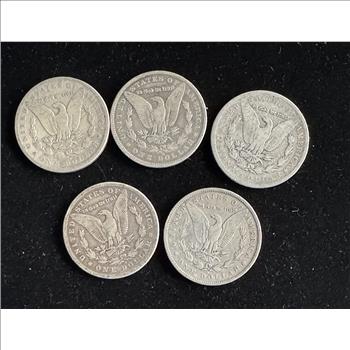 5 MORGAN SILVER DOLLARS, 1882-O, 1898-S, 1886-O, 1879, 1881-S, CLEAR DETAILS