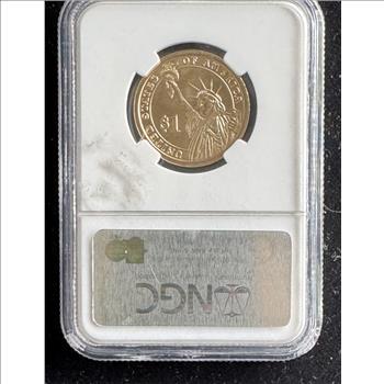 2007-D THIRD PRESIDENT GOLDEN DOLLAR, GRADED MS-66 FIRST DAY OF ISSUE IN THE SLAB