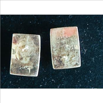 VINTAGE MEXICO STAMPED STERLING SILVER CERULEITE CUBE EARRINGS