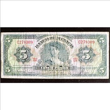 MEXICO 1957 SIRIE GR, 5 CINCO PESOS