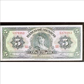 MEXICO 1961 SIRIE MH, 5 CINCO PESOS, CRISP IN SLEVE