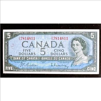 1954 SERIES OTTAWA CANADA $5 DOLLAR CURRENCY CRISP IN A SLEVE