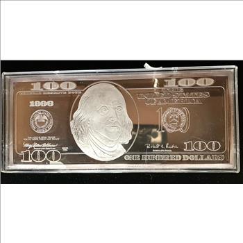 $100 DOLLAR BILL 1996 FRANKLIN 4 TROY oz .999 FINE SILVER PROOF UNC IN ORIG PROTECTIVE CASE